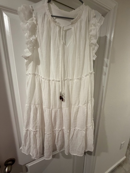 indigo Rose Dresses & Skirts - White Ruffle Tiered Cotton Peasant Dress